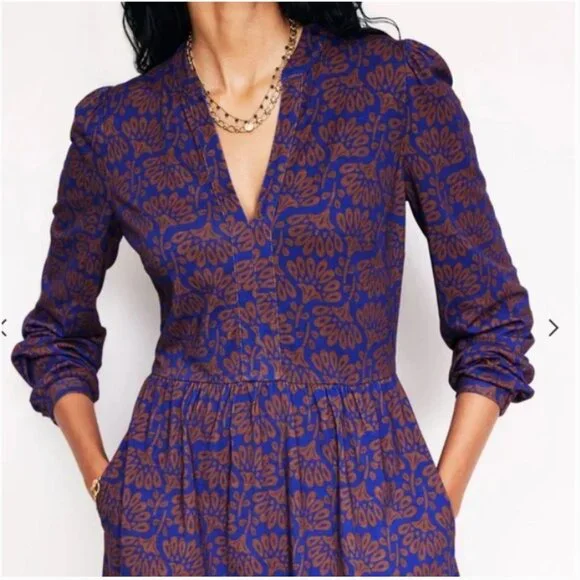 Boden Naomi Relaxed Jersey Dress Gingerbread, Dandelion Sprig 14 - Picture 2 of 13